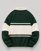 Men's Rugby Polo Sweater - Colour Block Long Sleeve Relaxed Fit