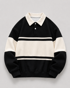 Men's Rugby Polo Sweater - Colour Block Long Sleeve Relaxed Fit