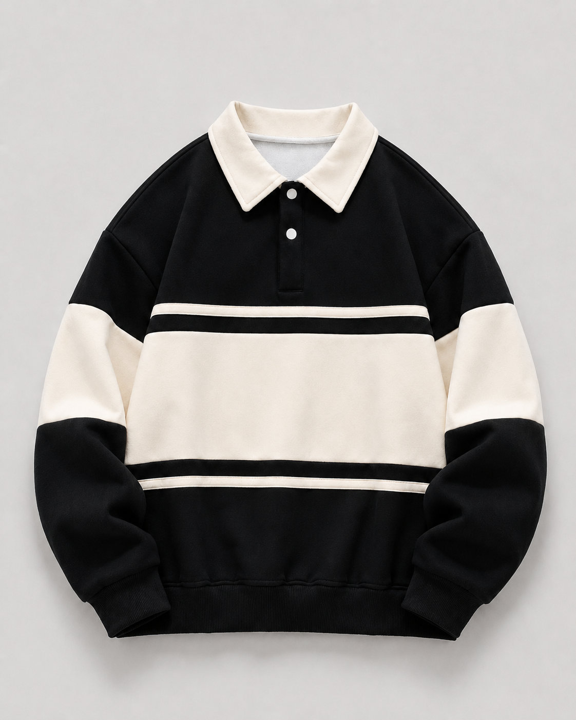 Men's Rugby Polo Sweater - Colour Block Long Sleeve Relaxed Fit
