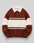 Men's Rugby Polo Sweater - Colour Block Long Sleeve Relaxed Fit
