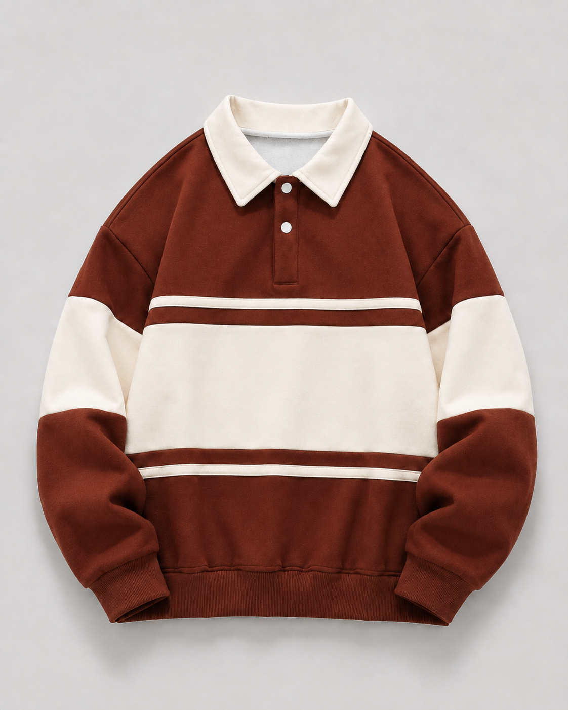 Men's Rugby Polo Sweater - Colour Block Long Sleeve Relaxed Fit
