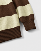 Men's Rugby Stripe Knitted Polo Sweater - Relaxed Fit Long Sleeve