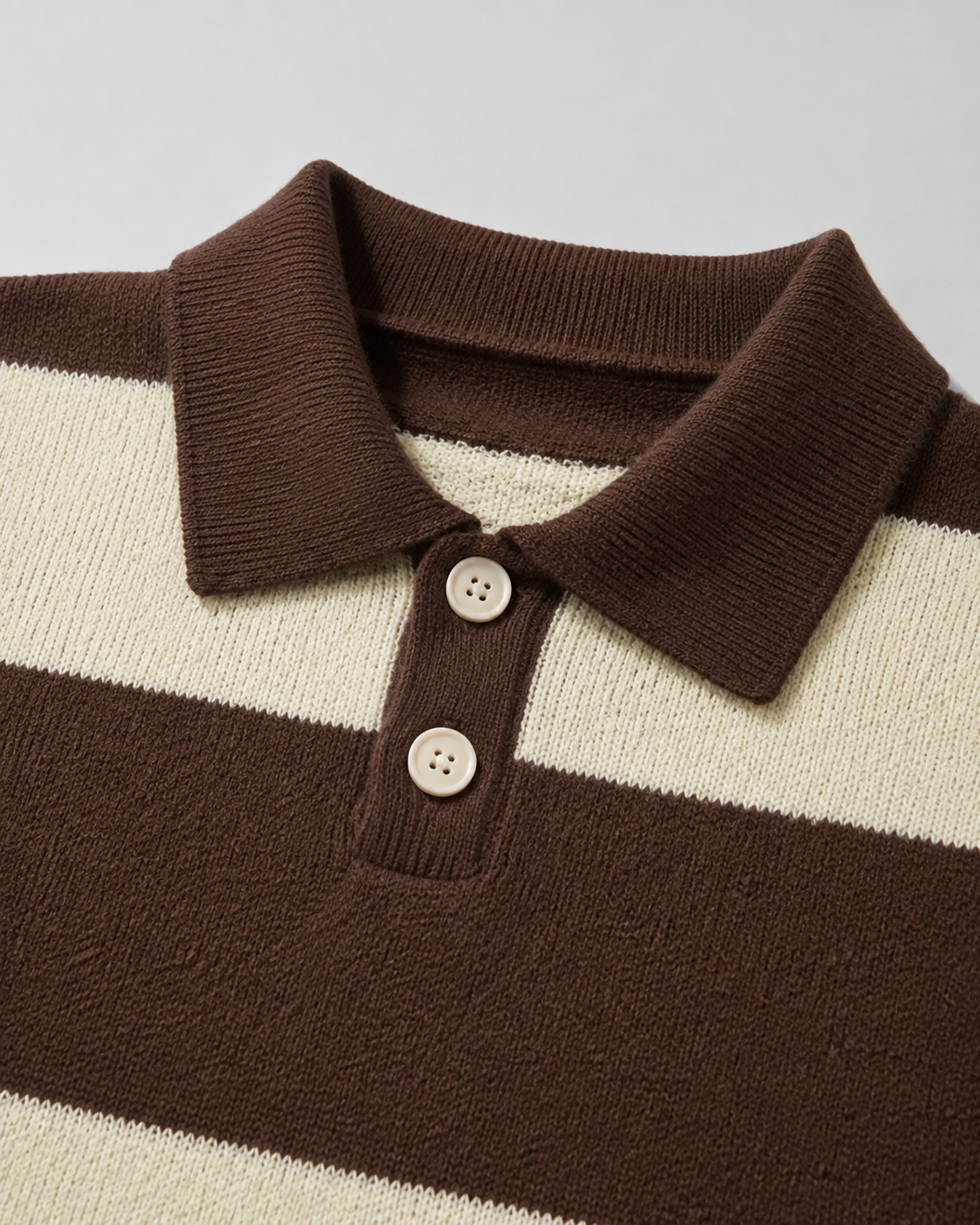 Men's Rugby Stripe Knitted Polo Sweater - Relaxed Fit Long Sleeve