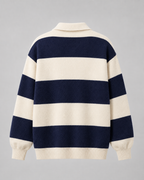 Men's Rugby Stripe Knitted Polo Sweater - Relaxed Fit Long Sleeve