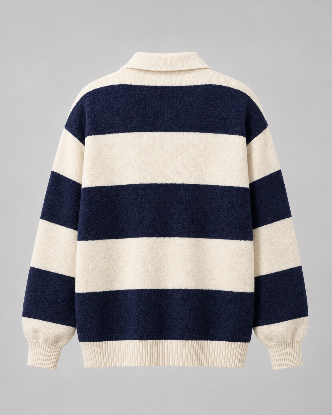 Men's Rugby Stripe Knitted Polo Sweater - Relaxed Fit Long Sleeve