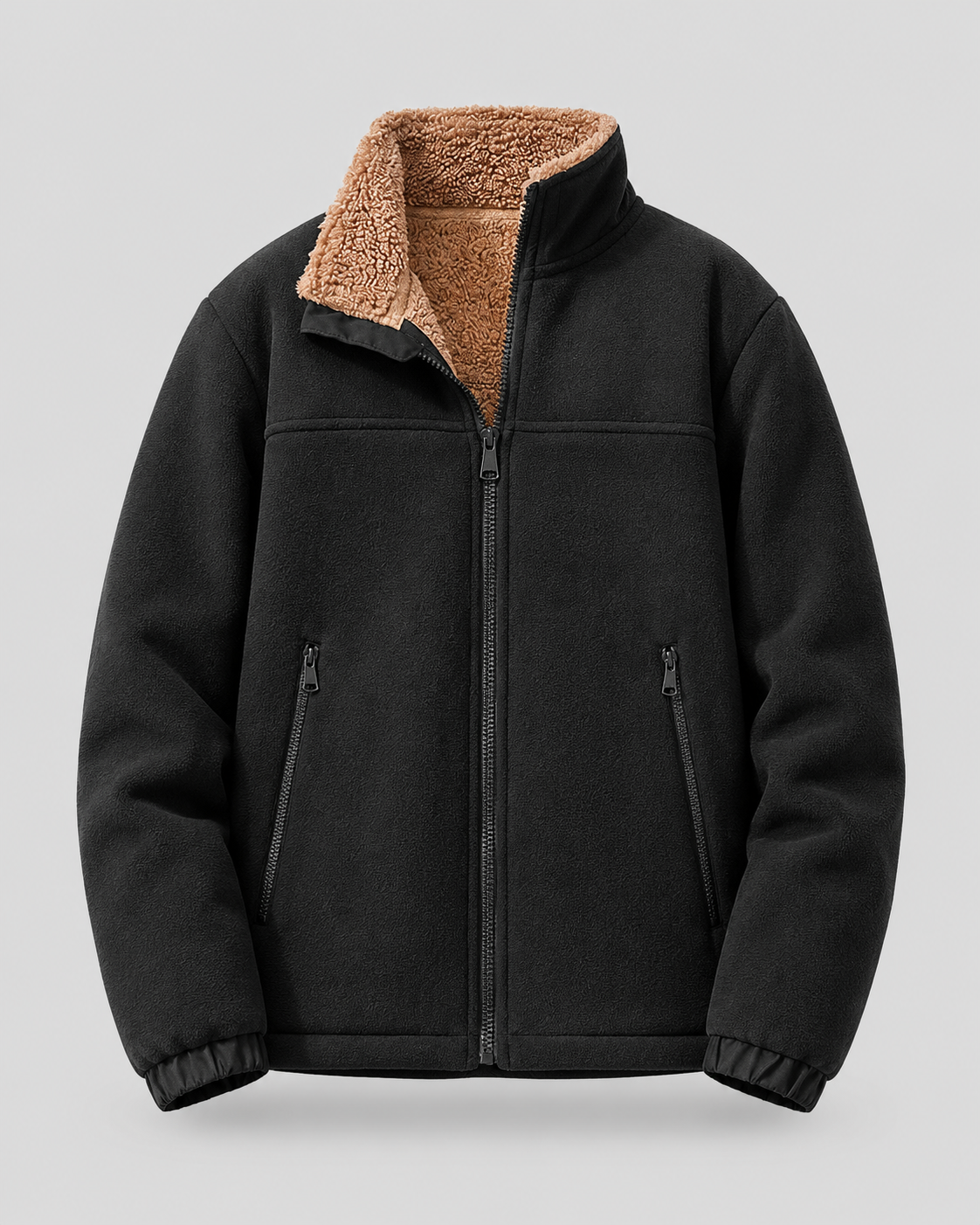 Men's Sherpa-Lined Fleece Jacket - Full Zip Stand Collar