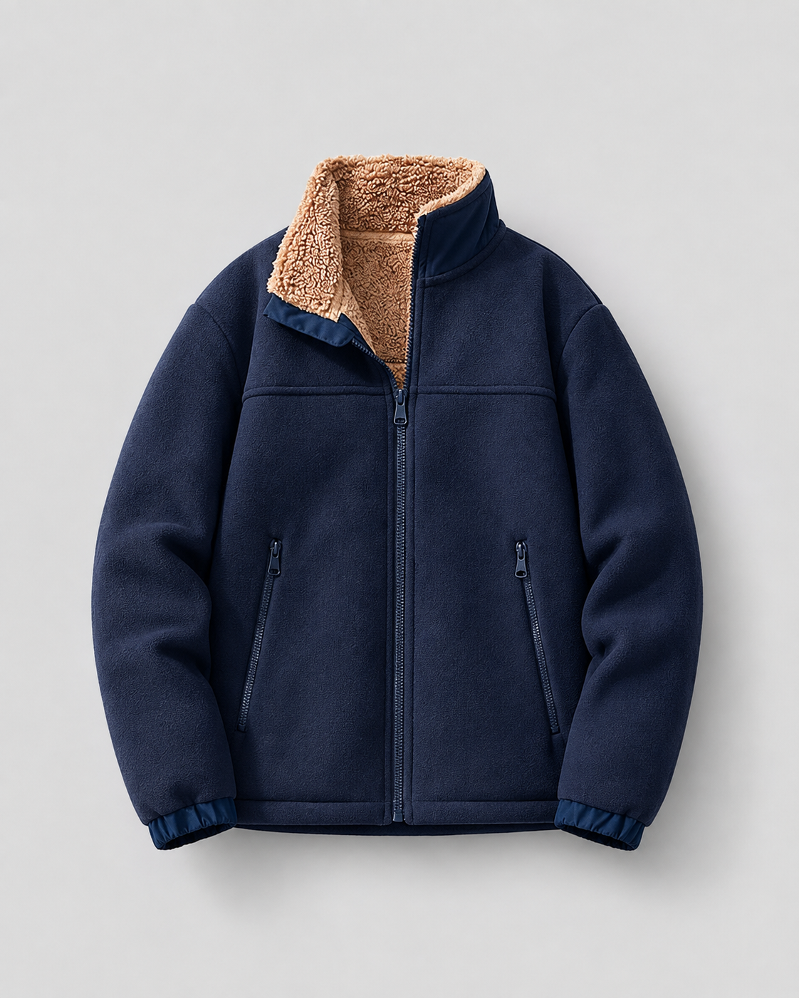 Men's Sherpa-Lined Fleece Jacket - Full Zip Stand Collar