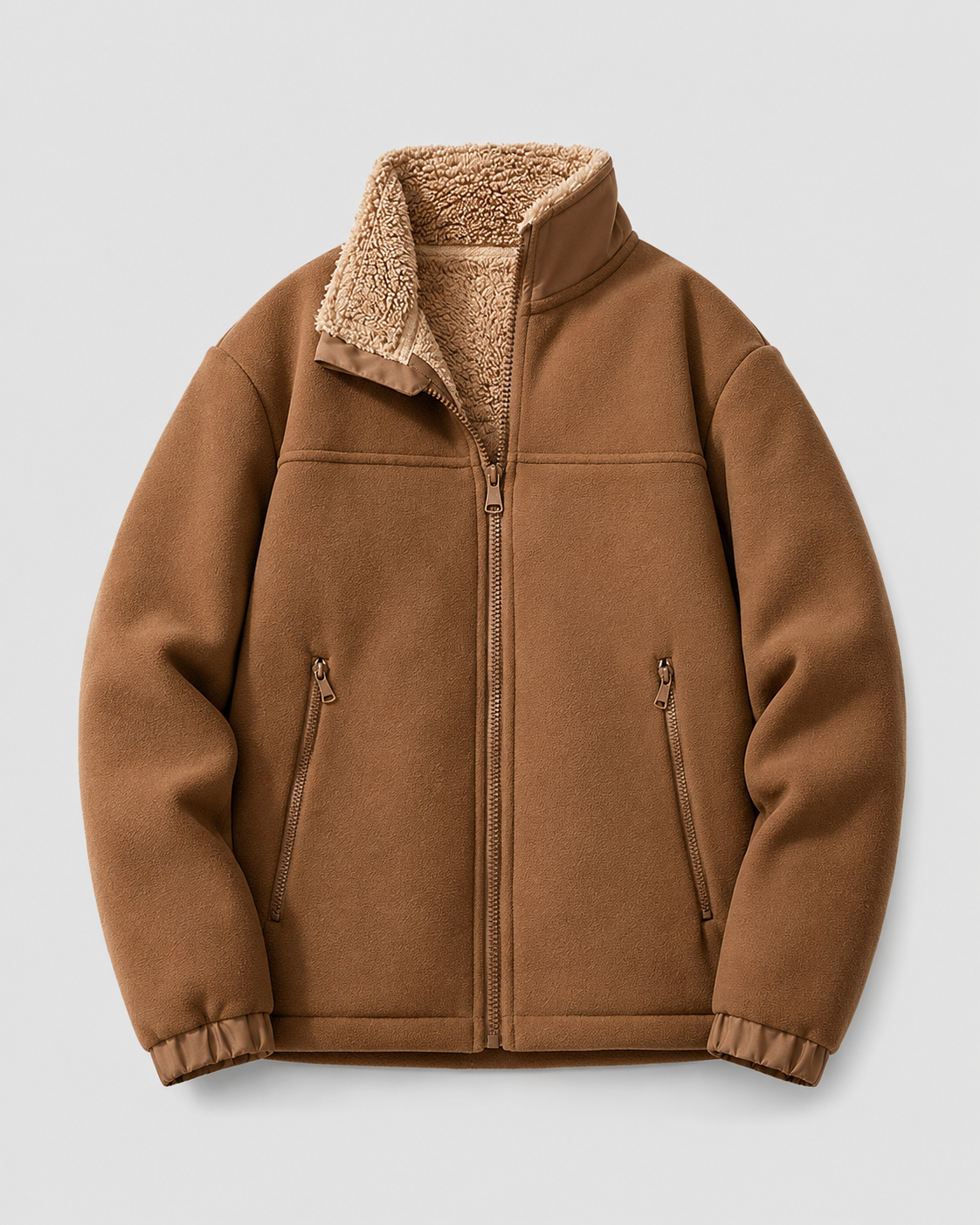 Men's Sherpa-Lined Fleece Jacket - Full Zip Stand Collar