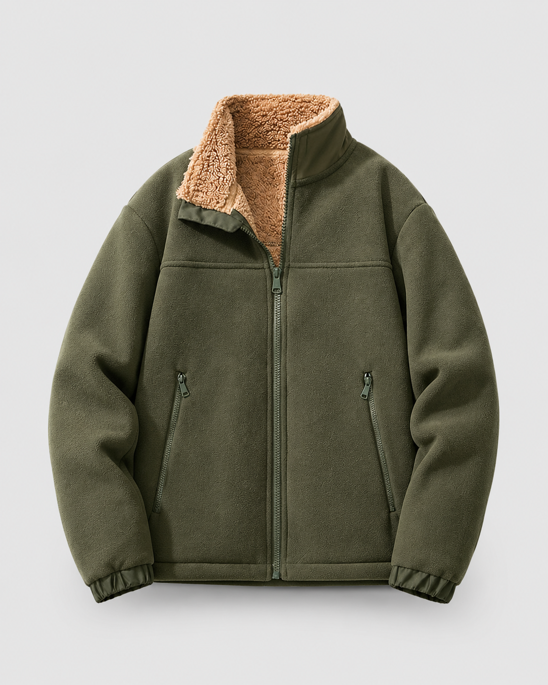 Men's Sherpa-Lined Fleece Jacket - Full Zip Stand Collar