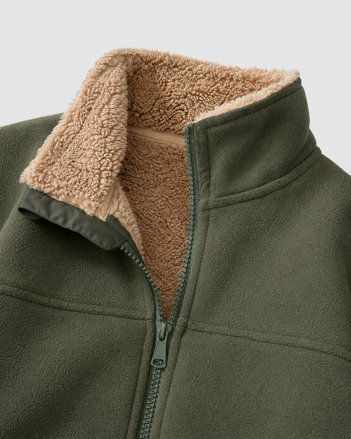 Men's Sherpa-Lined Fleece Jacket - Full Zip Stand Collar