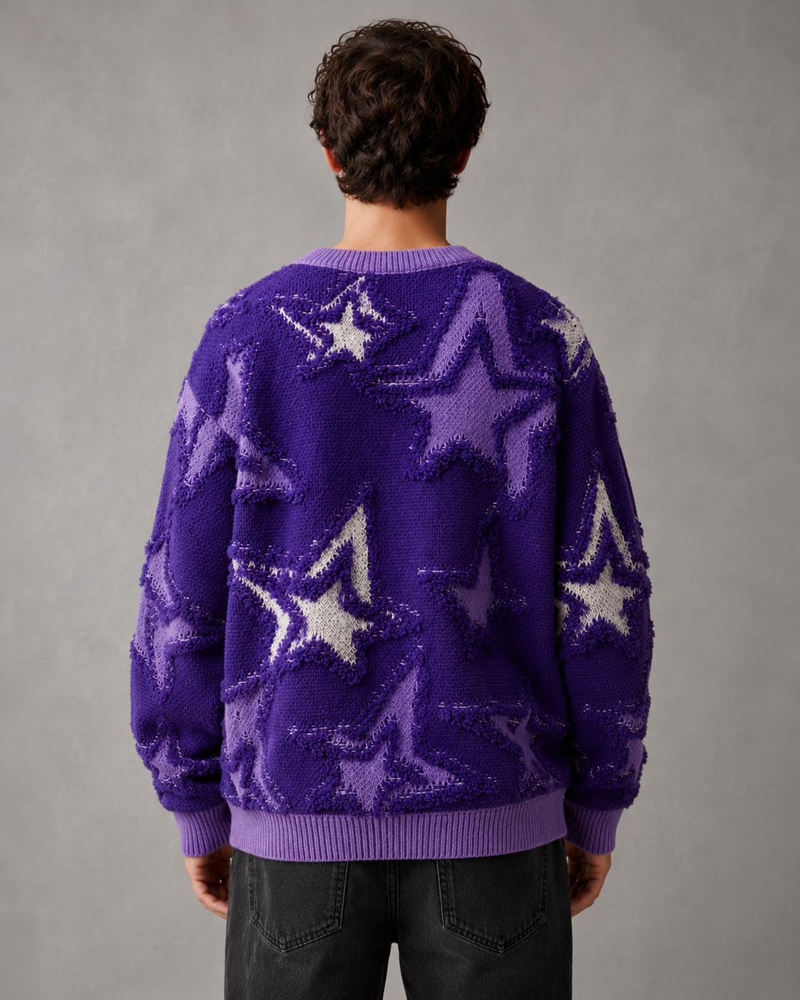 Men's Star Knit Sweater - Textured Motif Relaxed Streetwear Fit