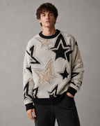 Men's Star Knit Sweater - Textured Motif Relaxed Streetwear Fit