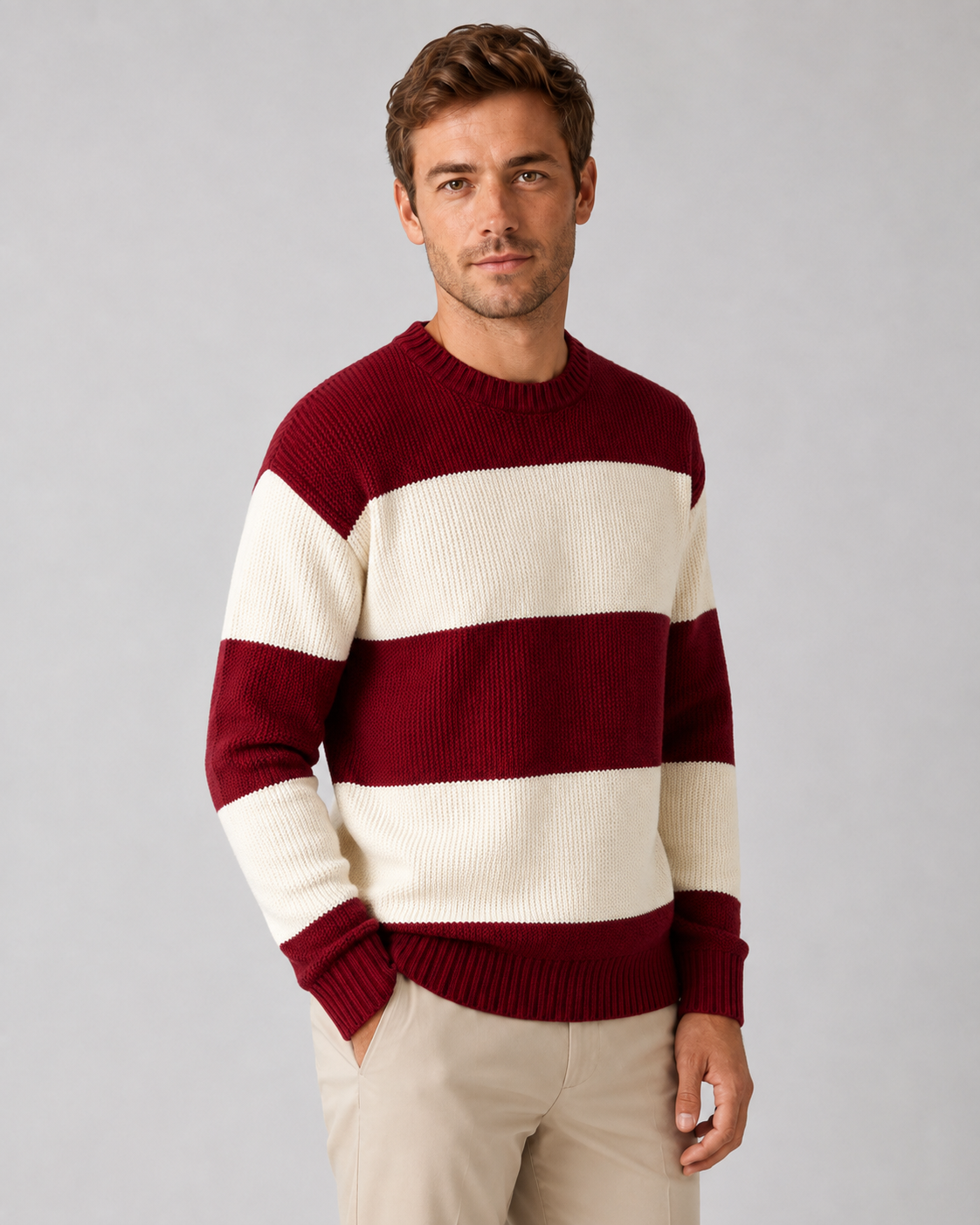 Men's Striped Knit Crew Neck Sweater - Relaxed Fit