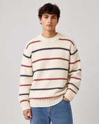 Men's Striped Knitted Sweater - Crew Neck Relaxed Fit