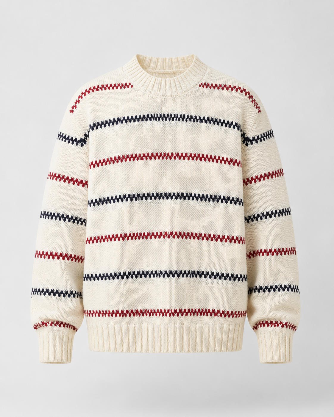 Men's Striped Knitted Sweater - Crew Neck Relaxed Fit