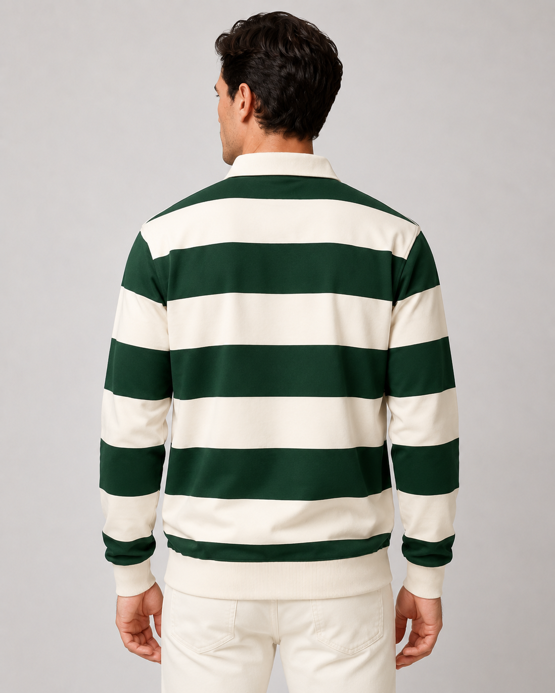 Men's Striped Rugby Polo - Long Sleeve Regular Fit