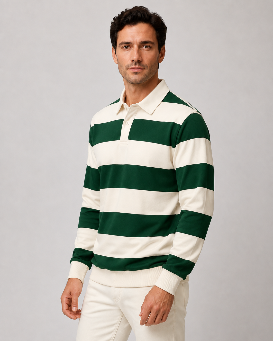 Men's Striped Rugby Polo - Long Sleeve Regular Fit