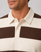 Men's Striped Rugby Polo - Long Sleeve Regular Fit