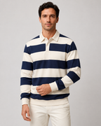 Men's Striped Rugby Polo - Long Sleeve Regular Fit