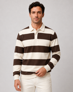 Men's Striped Rugby Polo - Long Sleeve Regular Fit