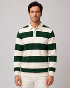 Men's Striped Rugby Polo - Long Sleeve Regular Fit