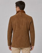 Men's Suede-Look Jacket - Layered Zip Collar Regular Fit