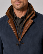 Men's Suede-Look Jacket - Layered Zip Collar Regular Fit