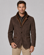 Men's Suede-Look Jacket - Layered Zip Collar Regular Fit