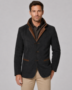 Men's Suede-Look Jacket - Layered Zip Collar Regular Fit