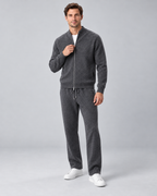 Men's Textured Knit Two-Piece Set - Zip-Up Cardigan & Trousers