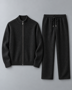 Men's Textured Knit Two-Piece Set - Zip-Up Cardigan & Trousers