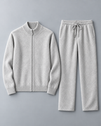 Men's Textured Knit Two-Piece Set - Zip-Up Cardigan & Trousers