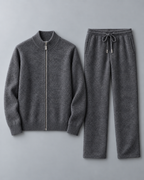 Men's Textured Knit Two-Piece Set - Zip-Up Cardigan & Trousers