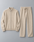 Men's Textured Knit Two-Piece Set - Zip-Up Cardigan & Trousers