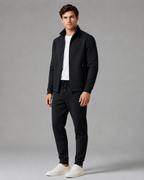 Men's Textured Tracksuit Set - Stand Collar Zip Jacket & Joggers