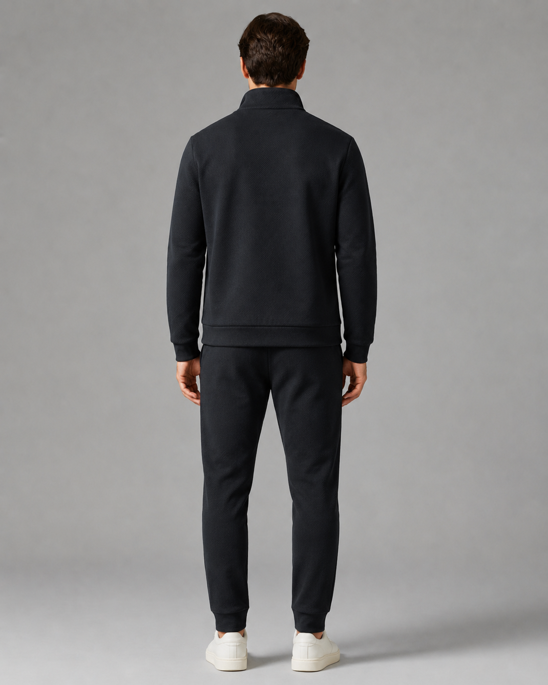 Men's Textured Tracksuit Set - Stand Collar Zip Jacket & Joggers