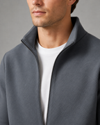 Men's Textured Tracksuit Set - Stand Collar Zip Jacket & Joggers