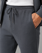Men's Textured Tracksuit Set - Stand Collar Zip Jacket & Joggers