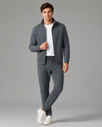 Men's Textured Tracksuit Set - Stand Collar Zip Jacket & Joggers