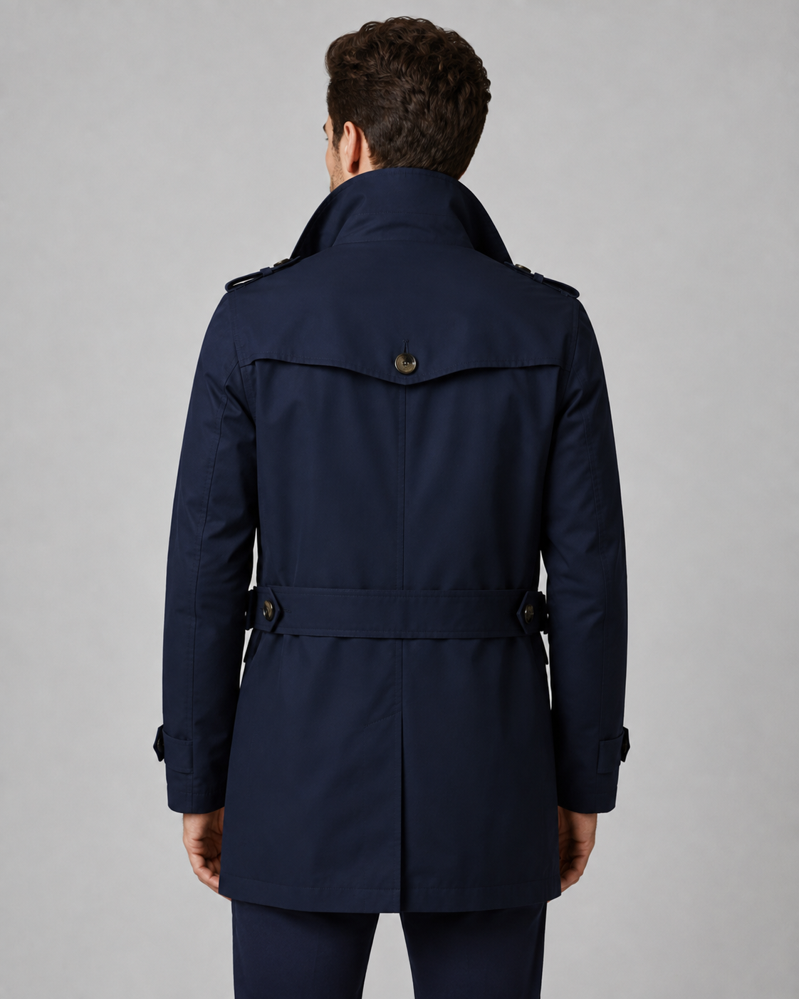 Men's Trench Coat - Button Front Epaulettes Mid-Length