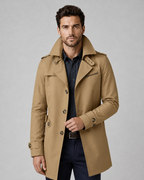 Men's Trench Coat - Button Front Epaulettes Mid-Length