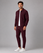 Men's Waffle Textured Tracksuit Set – Collared Zip Jacket & Pants