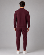 Men's Waffle Textured Tracksuit Set – Collared Zip Jacket & Pants