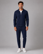 Men's Waffle Textured Tracksuit Set – Collared Zip Jacket & Pants