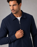 Men's Waffle Textured Tracksuit Set – Collared Zip Jacket & Pants