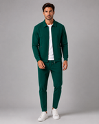 Men's Waffle Textured Tracksuit Set – Collared Zip Jacket & Pants