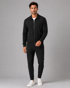 Men's Waffle Textured Tracksuit Set – Collared Zip Jacket & Pants