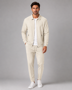 Men's Waffle Textured Tracksuit Set – Collared Zip Jacket & Pants