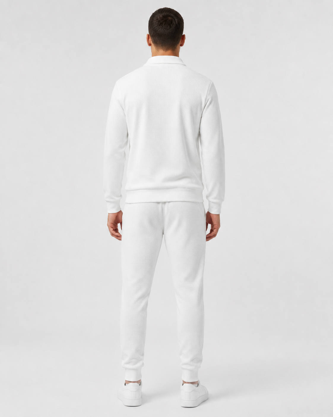 Men's Waffle Textured Zip Tracksuit Set - Collared Top & Joggers