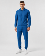 Men's Waffle Textured Zip Tracksuit Set - Collared Top & Joggers